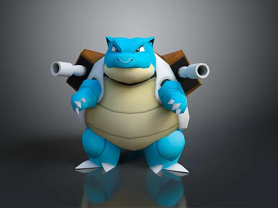 Blastoise Game Character With Blue Cream Body Turtle Shell And Cannon Tubes 3D Render 3d model
