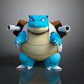 Blastoise Game Character With Blue Cream Body Turtle Shell And Cannon Tubes 3D Render 3d model