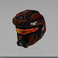 Futuristic Warrior Helmet In Red With Black Accents And Glowing Orange Visor