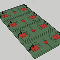Basketball Court With Green Floor Red Painted Area And Basketball Hoop Under Blue Sky