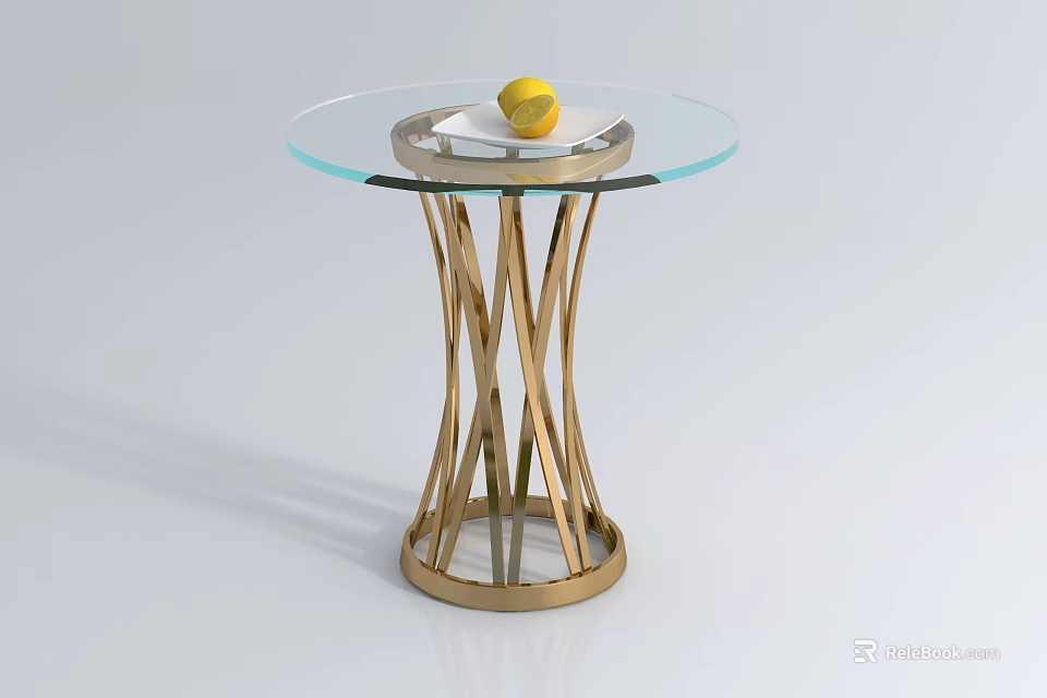 Stylish Modern Side Table With Round Glass Top And Gold Intertwined Base 3d model 