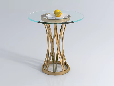 Stylish Modern Side Table With Round Glass Top And Gold Intertwined Base 3d model