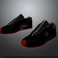Stylish Black Athletic Lace Up Sneakers With Red Toe Cap And White Brand Logo Design