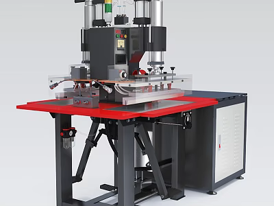 Industrial Heat Press Equipment With Red Worktable Black Dual Column And Heavy Duty Structure 3d model