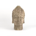 Ancient Style Hand Carved Buddha Head Stone Sculpture with Intricate Texture 3d model