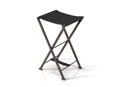 Black Folding Leisure Chair with Sturdy Metal Frame and Woven Seat Texture Design 3d model
