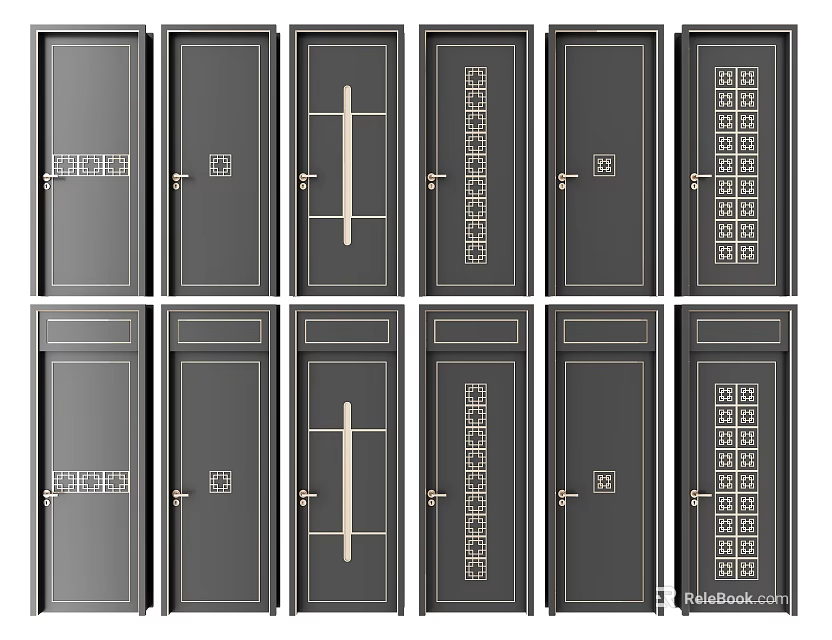 Various Modern Swing Doors With Decorative Patterns And Metal Handles 3d model