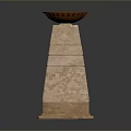 Symmetric Stone Architectural Structure With Copper Bowl Tops And Central Steps