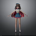 Anime School Girl Character With Blue Sailor Hat Red Cape And Pleated Skirt