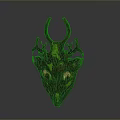 Mystical Animal Mask With Antler Horns Green Moss And Wooden Texture