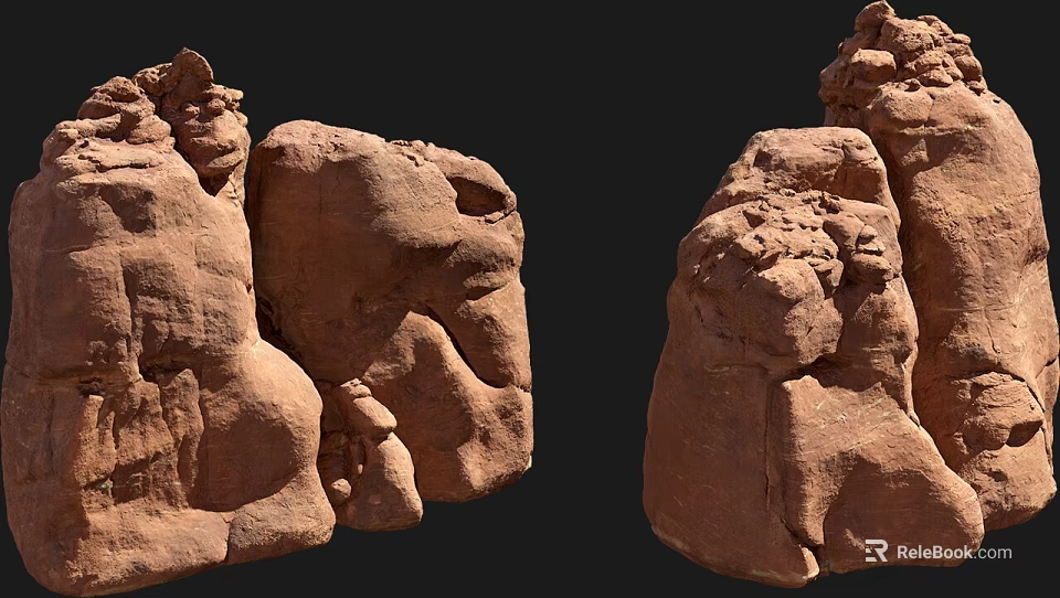 Natural Textured Stone and Wood Sculptures with Intricate Shapes and Earthy Tones 3d model 