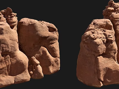 Natural Textured Stone and Wood Sculptures with Intricate Shapes and Earthy Tones 3d model