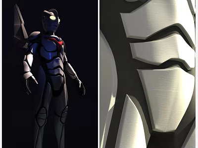 Futuristic Armored Character Displaying Detailed Geometric Armor Patterns And Glossy Finish 3d model