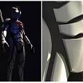 Futuristic Armored Character Displaying Detailed Geometric Armor Patterns And Glossy Finish