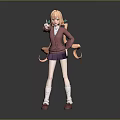 Anime Female Character With Twin Tails Red Coat Purple Skirt White Stockings And Red Shoes