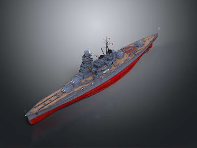Detailed Military Battleship Weapon Model With Gray Hull And Red Bottom Design 3d model