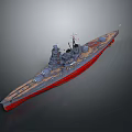 Detailed Military Battleship Weapon Model With Gray Hull And Red Bottom Design