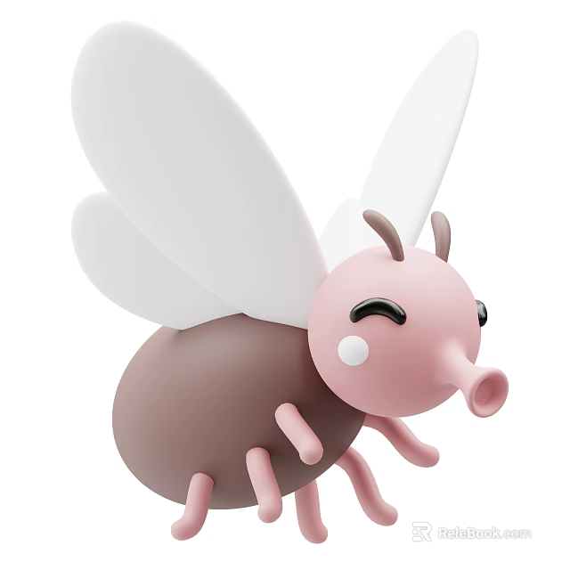 Cute Cartoon Flying Insect with Pink Body White Wings Smiling Face and Blush 3d model 