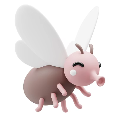 Cute Cartoon Flying Insect with Pink Body White Wings Smiling Face and Blush 3d model