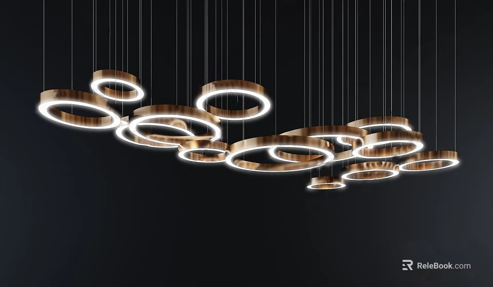 Modern Circular Metallic Pendant Lights With Illuminated Edges In Layered Contemporary Design 3d model 
