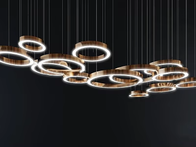 Modern Circular Metallic Pendant Lights With Illuminated Edges In Layered Contemporary Design 3d model