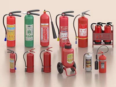 Various Styles And Sizes Of Fire Extinguishers For Home Safety 3d model