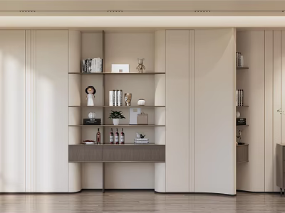 Modern Light Colored Decorative Cabinet With Open Shelves And Ornaments 3d model