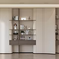 Modern Light Colored Decorative Cabinet With Open Shelves And Ornaments