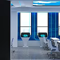 Modern Control Room Interior With Sky Ceiling Computer Workstations And Screens 3d model