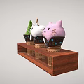 Cute Cat Shaped Ice Cream Green And Pink Flavors In Cone Cups On Wooden Stand