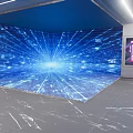 Modern Exhibition Hall Interior With Circular Lighting And Interactive Console Design