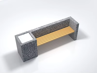 Outdoor Bench With Granite Frame Wooden Slats And Integrated Side Table 3d model
