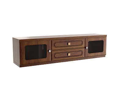 Brown Wooden TV Stand With Drawers Glass Doors And Mesh Panels 3d model