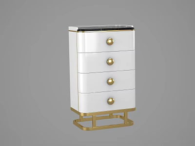 Modern Elegant White Chest of Drawers With Black Top Gold Handles and Sleek Base 3d model