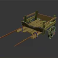 Wooden Hand Cart 3D Model With Brown Wooden Structure Wheels And Pull Rods