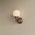 Classic Bronze Wall Sconce With White Round Globe Glass Shade And Metal Base