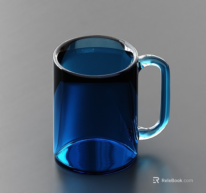Blue Transparent Glass Mug With Clear Handle On Gray Background Surface 3d model 