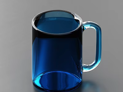 Blue Transparent Glass Mug With Clear Handle On Gray Background Surface 3d model