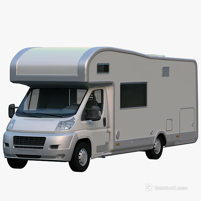 Modern Silver Motorhome Exterior Design With Large Windows And Side Door 3d model 