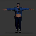 Police Officer in Blue Uniform Full Body Pose with Open Arms Standing on White Circular Platform