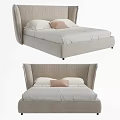 Modern Upholstered Double Bed With High Backrest And White Bedding Decorative Pillows 3d model