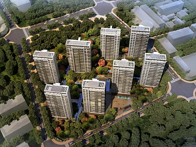 Modern Residential Complex With High Rise Buildings And Lush Green Surroundings 3d model