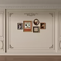 Elegant Sofa Background Wall With White Decorative Panelings And Framed Artworks Gallery 3d model
