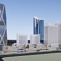 Modern Commercial Complex With High Rise Buildings Green Spaces And Urban Layout