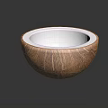 Halved Fresh Coconut with White Flesh and Brown Shell on Black Background