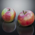 Two red and green apples with shiny reflections on black background surface 3d model