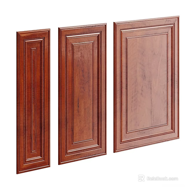 Dark Brown Wooden Wall Panels with Various Decorative Designs and Trim 3d model 