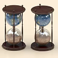 Decorative Ornament Set with Two Hourglasses Wooden Base Globe Top Glass Sand Timer