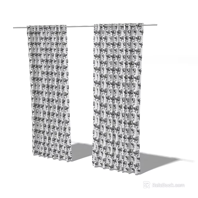 Stylish Black and White Patterned Curtains for Home Window Decoration 3d model