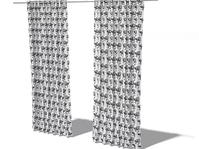 Stylish Black and White Patterned Curtains for Home Window Decoration 3d model